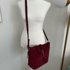 Italian Suede Crossbody Bag in Burgundy